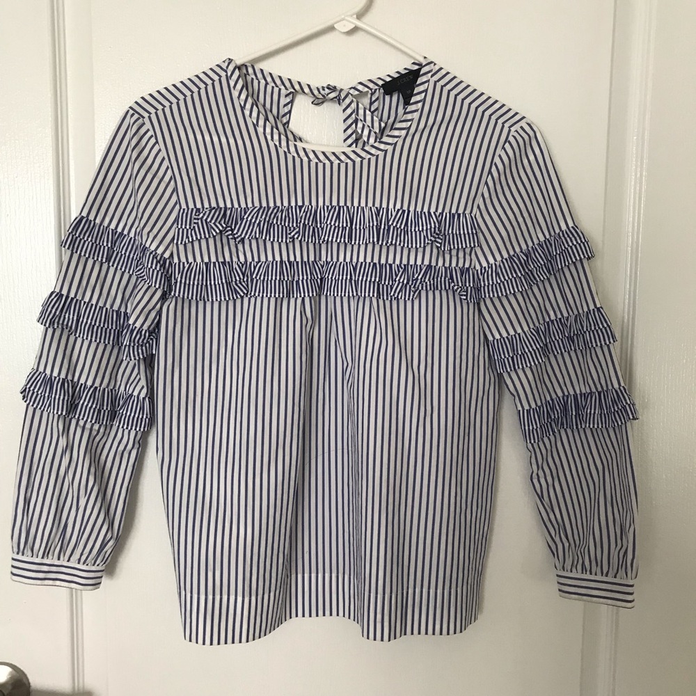 J.Crew Striped Ruffled Long Sleeve Top